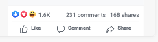 Facebook ad engagement screenshot showing reactions, comments, and shares